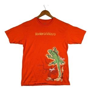 Riviera Maya Mexico Iguana Tropical Paradise BYE T Shirt Travel Orange M